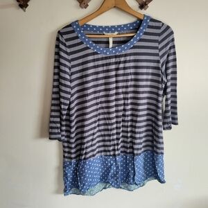 Matilda Jane Lightweight 3/4 Long Sleeve Striped Blue Gray Medium M